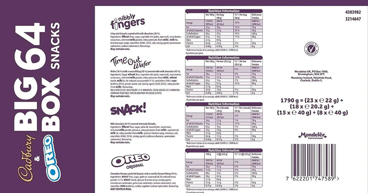 Cadbury & OREO Biscuit Big Box of Treats - Individually Wrapped Biscuit Portion Packs (Box of 64) - Image 4