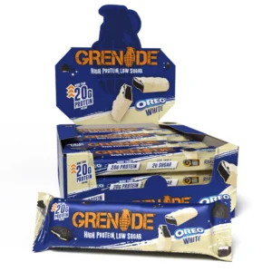 Grenade OREO White High Protein, Low Sugar Bars, 12 x 60 g – 21 g Protein per Snack Bar with Crunchy OREO Pieces & White Chocolate Coating