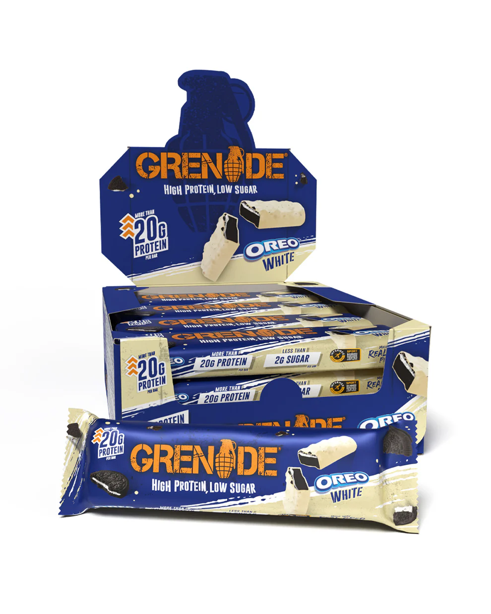 Grenade OREO White High Protein, Low Sugar Bars, 12 x 60 g – 21 g Protein per Snack Bar with Crunchy OREO Pieces & White Chocolate Coating