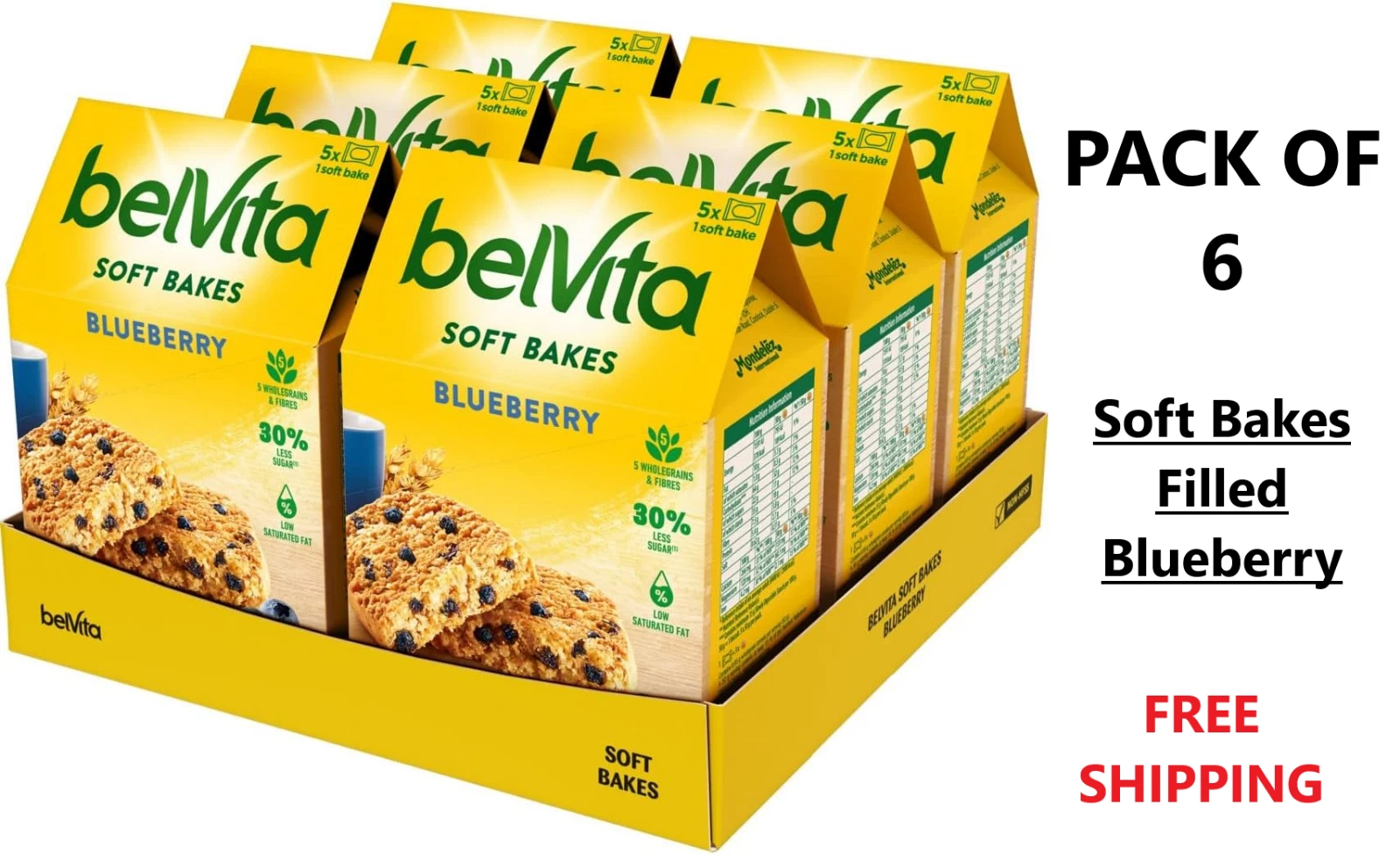 Belvita Breakfast Biscuits Soft Bakes Filled Blueberry 250g (Bulk Box of 6) OFFICIAL