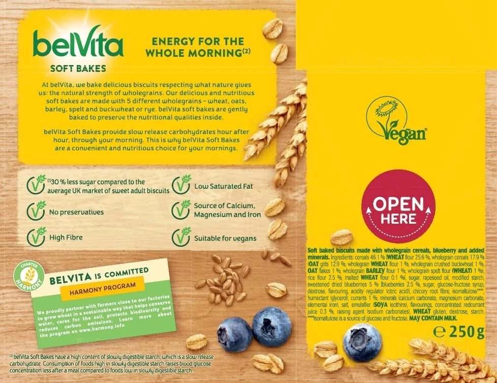 Belvita Breakfast Biscuits Soft Bakes Filled Blueberry 250g (Bulk Box of 6) OFFICIAL - Image 2